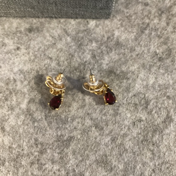 Elegant Gold and Red Teardrop Earrings - Picture 5 of 5